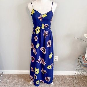 J. Crew Maxi Dress, Navy Blue Floral Print, Spaghetti Straps, size 0, XS